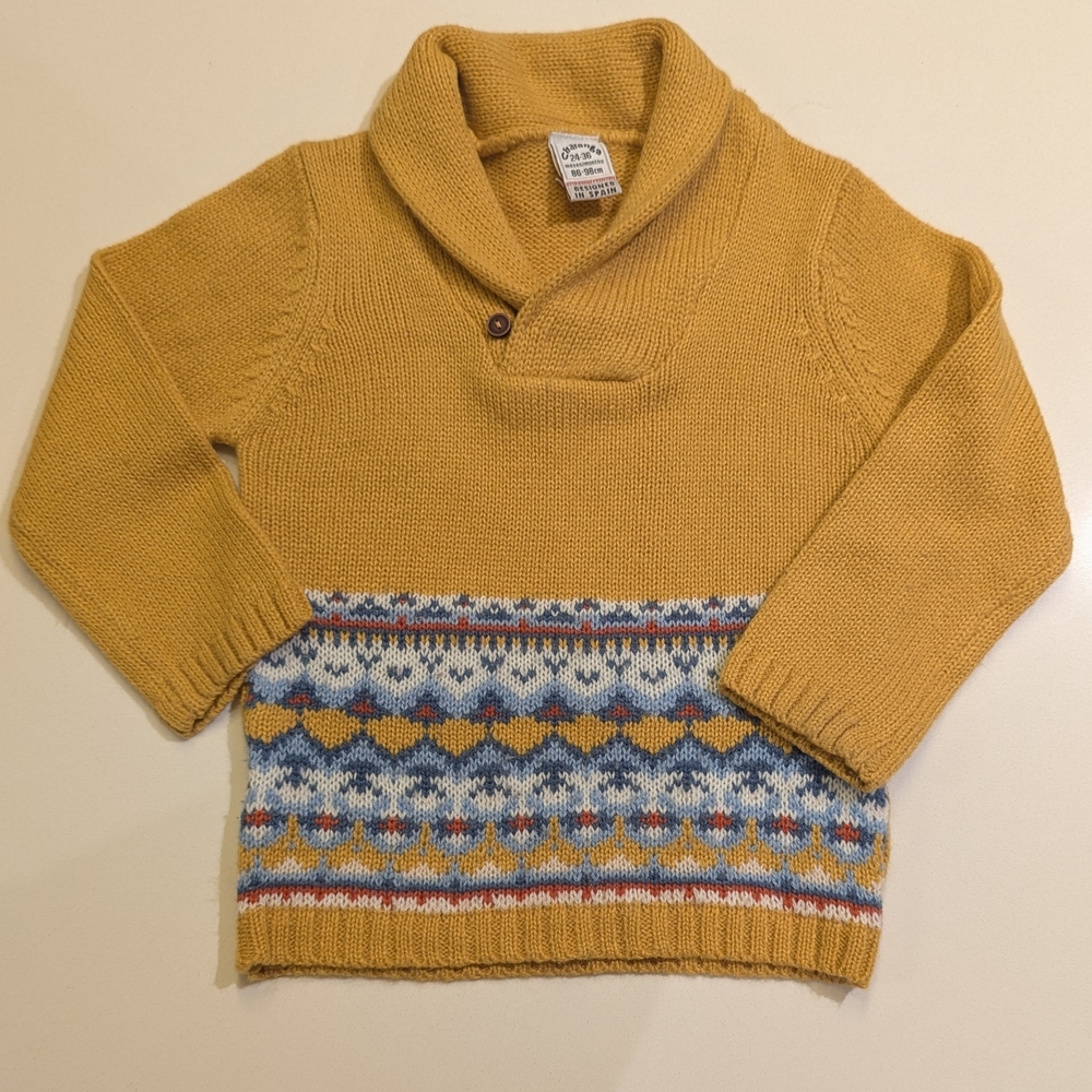 Cozy Mustard Sweater with Patterned Hem